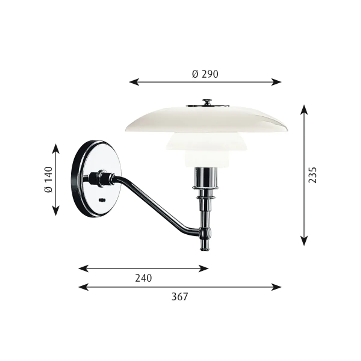 Louis Poulsen PH 3/2 Vegglampe, Krom