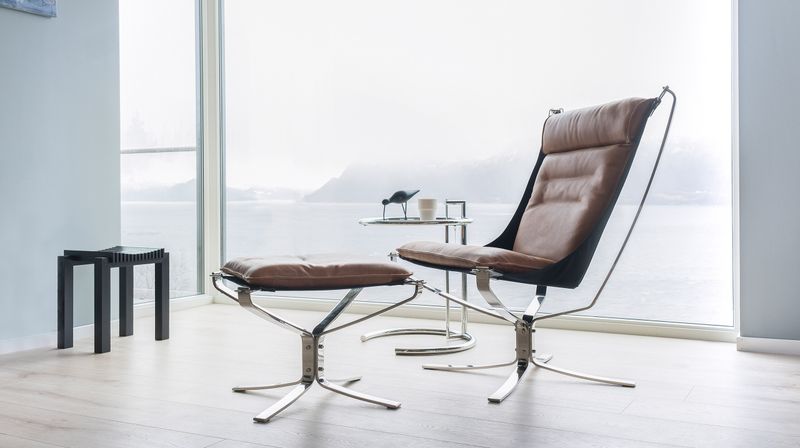 LK Hjelle Falcon Phoenix Lenestol Høy, Vintage Skinn
